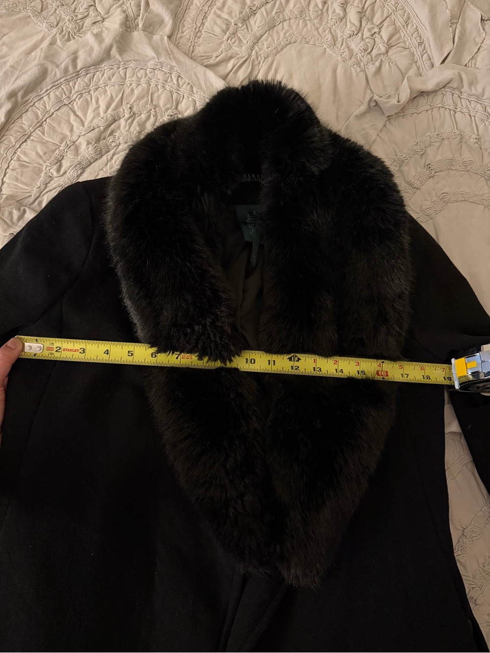 Lauren Ralph Lauren Black Wool Faux Fur Coat - Picture 4 of 6